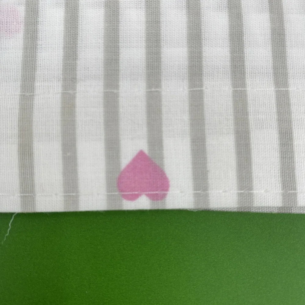 Kate Spade Sheet Set QUEEN White Gray Stripes Pink Hearts Valentines 100% Cotton